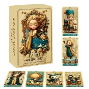 Coffret crème Melodic Spirit avec harpe et cartes aux personnages de conte